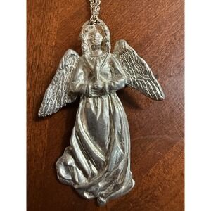 Vtg Maurice Milleur Angel Pewter Pendant Brooch Candle Figure .925 Italy Chain